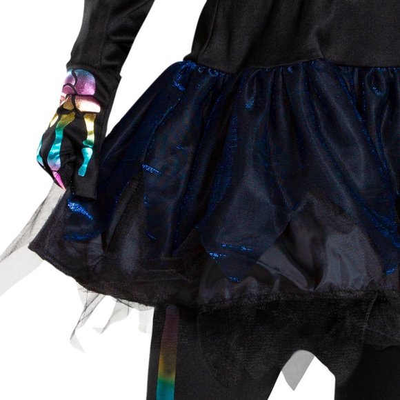 Girls FLASHY BONES Rainbow Skeleton Costume Size Small Med Leggings Gloves NEW - Picture 3 of 5